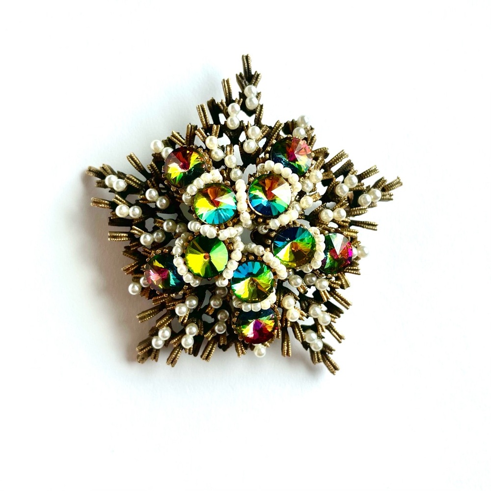 Vintage statement rivoli watermelon rhinestones star brooch m